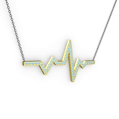 Kalp Ritmi Kolye - Akuamarin 14 ayar altın kolye (40 cm gümüş rolo zincir) #16yifez