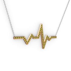 Kalp Ritmi Kolye - Peridot 8 ayar rose altın kolye (40 cm gümüş rolo zincir) #1bemtfh