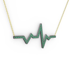 Kalp Ritmi Kolye - Yeşil kuvars 925 ayar siyah rodyum kaplama gümüş kolye (40 cm altın rolo zincir) #1gnxcql