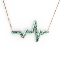 Kalp Ritmi Kolye - Yeşil kuvars 18 ayar beyaz altın kolye (40 cm rose altın rolo zincir) #1ji2g6