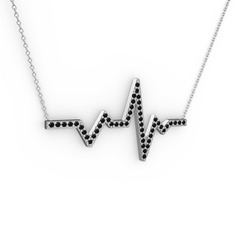Kalp Ritmi Kolye - Siyah zirkon 8 ayar beyaz altın kolye (40 cm beyaz altın rolo zincir) #1ke76p0