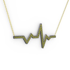 Kalp Ritmi Kolye - Peridot 925 ayar siyah rodyum kaplama gümüş kolye (40 cm altın rolo zincir) #1l6cty7