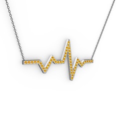 Kalp Ritmi Kolye - Sitrin 18 ayar beyaz altın kolye (40 cm gümüş rolo zincir) #1pvmhb8