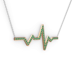 Kalp Ritmi Kolye - Yeşil kuvars 925 ayar rose altın kaplama gümüş kolye (40 cm gümüş rolo zincir) #1qbntkw