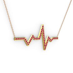 Kalp Ritmi Kolye - Rodolit garnet 18 ayar altın kolye (40 cm rose altın rolo zincir) #1rvxa3g