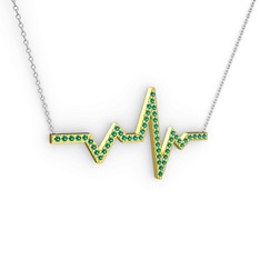 Kalp Ritmi Kolye - Yeşil kuvars 18 ayar altın kolye (40 cm beyaz altın rolo zincir) #1ugk2km