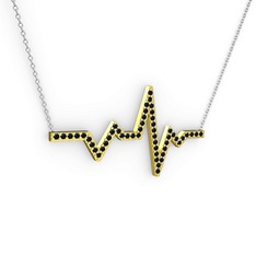 Kalp Ritmi Kolye - Siyah zirkon 18 ayar altın kolye (40 cm beyaz altın rolo zincir) #1yzab62
