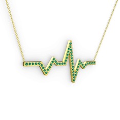 Kalp Ritmi Kolye - Yeşil kuvars 14 ayar altın kolye (40 cm gümüş rolo zincir) #484lqe