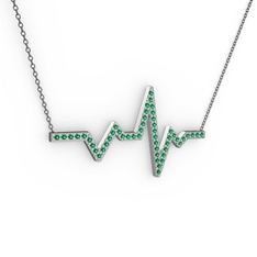 Kalp Ritmi Kolye - Yeşil kuvars 14 ayar beyaz altın kolye (40 cm gümüş rolo zincir) #85stjm
