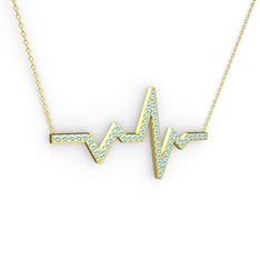 Kalp Ritmi Kolye - Akuamarin 925 ayar altın kaplama gümüş kolye (40 cm altın rolo zincir) #dkekoq