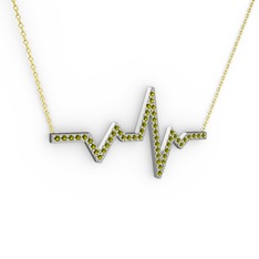 Kalp Ritmi Kolye - Peridot 8 ayar beyaz altın kolye (40 cm altın rolo zincir) #f7mo89