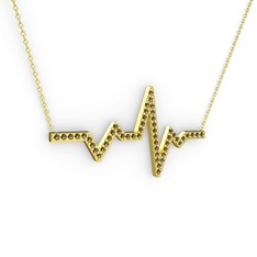 Kalp Ritmi Kolye - Dumanlı kuvars 8 ayar altın kolye (40 cm gümüş rolo zincir) #g2k6fm