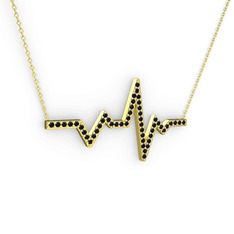 Kalp Ritmi Kolye - Siyah zirkon 18 ayar altın kolye (40 cm gümüş rolo zincir) #izl0cz
