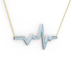 Kalp Ritmi Kolye - Akuamarin 18 ayar beyaz altın kolye (40 cm altın rolo zincir) #jjtz2a