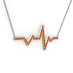 Kalp Ritmi Kolye - Rodolit garnet 14 ayar altın kolye (40 cm gümüş rolo zincir) #k0kl73