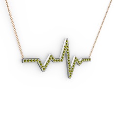 Kalp Ritmi Kolye - Peridot 18 ayar beyaz altın kolye (40 cm rose altın rolo zincir) #wtupqc