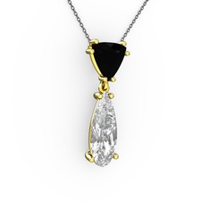 Arowana Kolye - Siyah zirkon ve swarovski 18 ayar altın kolye (40 cm gümüş rolo zincir) #19bapsu