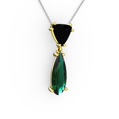 Arowana Kolye - Siyah zirkon ve yeşil kuvars 18 ayar altın kolye (40 cm beyaz altın rolo zincir) #1lri6cr