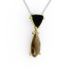 Arowana Kolye - Siyah zirkon ve dumanlı kuvars 18 ayar altın kolye (40 cm beyaz altın rolo zincir) #1u6sbop