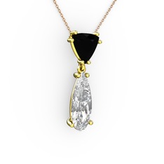 Arowana Kolye - Siyah zirkon ve beyaz zirkon 8 ayar altın kolye (40 cm rose altın rolo zincir) #qlmoda