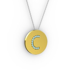 C Baş Harf Kolye - Akuamarin 14 ayar altın kolye (40 cm beyaz altın rolo zincir) #10zq4nj