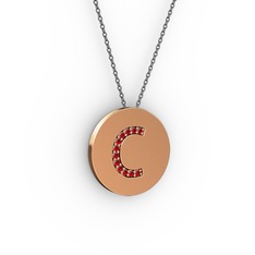 C Baş Harf Kolye - Garnet 8 ayar rose altın kolye (40 cm gümüş rolo zincir) #12ge59h
