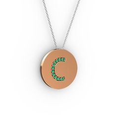 C Baş Harf Kolye - Yeşil kuvars 925 ayar rose altın kaplama gümüş kolye (40 cm beyaz altın rolo zincir) #14mc06f