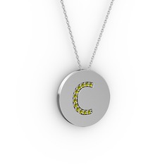 C Baş Harf Kolye - Peridot 925 ayar gümüş kolye (40 cm beyaz altın rolo zincir) #18770ek