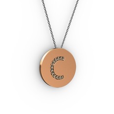C Baş Harf Kolye - Dumanlı kuvars 14 ayar rose altın kolye (40 cm gümüş rolo zincir) #18cdinj