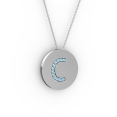C Baş Harf Kolye - Akuamarin 925 ayar gümüş kolye (40 cm gümüş rolo zincir) #18txjn7