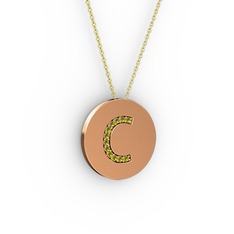 C Baş Harf Kolye - Peridot 14 ayar rose altın kolye (40 cm altın rolo zincir) #1a69c5r