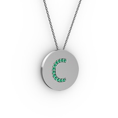 C Baş Harf Kolye - Yeşil kuvars 8 ayar beyaz altın kolye (40 cm gümüş rolo zincir) #1agaqqe
