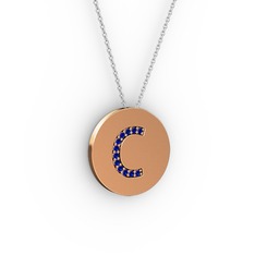 C Baş Harf Kolye - Lab safir 925 ayar rose altın kaplama gümüş kolye (40 cm gümüş rolo zincir) #1cfsr69