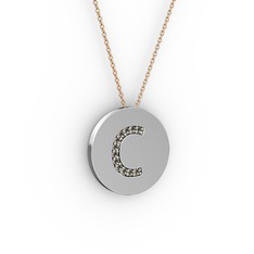 C Baş Harf Kolye - Dumanlı kuvars 925 ayar gümüş kolye (40 cm gümüş rolo zincir) #1cj0ez7