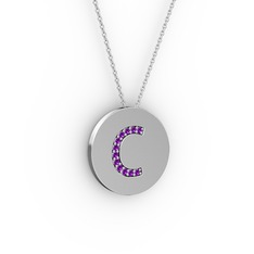 C Baş Harf Kolye - Ametist 925 ayar gümüş kolye (40 cm beyaz altın rolo zincir) #1j1svy