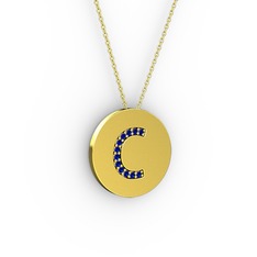 C Baş Harf Kolye - Lab safir 14 ayar altın kolye (40 cm altın rolo zincir) #1kmev5t