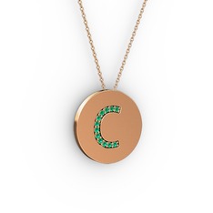 C Baş Harf Kolye - Yeşil kuvars 14 ayar rose altın kolye (40 cm gümüş rolo zincir) #1mnrfi7