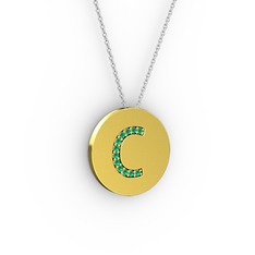 C Baş Harf Kolye - Yeşil kuvars 18 ayar altın kolye (40 cm beyaz altın rolo zincir) #1ou5ngc