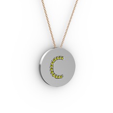 C Baş Harf Kolye - Peridot 925 ayar gümüş kolye (40 cm rose altın rolo zincir) #1sgc1ui
