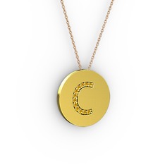 C Baş Harf Kolye - Sitrin 925 ayar altın kaplama gümüş kolye (40 cm rose altın rolo zincir) #1tfab7g