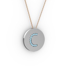 C Baş Harf Kolye - Akuamarin 14 ayar beyaz altın kolye (40 cm gümüş rolo zincir) #1uv10lo