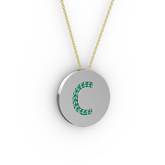 C Baş Harf Kolye - Yeşil kuvars 925 ayar gümüş kolye (40 cm altın rolo zincir) #1y5qv93