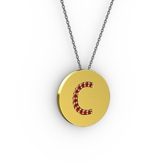 C Baş Harf Kolye - Garnet 14 ayar altın kolye (40 cm gümüş rolo zincir) #1yh5odm