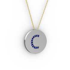 C Baş Harf Kolye - Lab safir 925 ayar gümüş kolye (40 cm altın rolo zincir) #44slt7