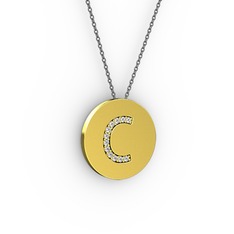 C Baş Harf Kolye - Swarovski 925 ayar altın kaplama gümüş kolye (40 cm gümüş rolo zincir) #45qr7e