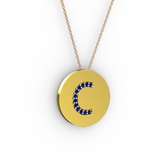 C Baş Harf Kolye - Lab safir 925 ayar altın kaplama gümüş kolye (40 cm rose altın rolo zincir) #afnixg