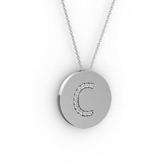 C Baş Harf Kolye - Pırlanta 8 ayar beyaz altın kolye (0.1056 karat, 40 cm gümüş rolo zincir) #hlwgq7