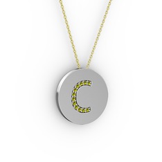 C Baş Harf Kolye - Peridot 18 ayar beyaz altın kolye (40 cm altın rolo zincir) #m0jsup