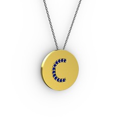 C Baş Harf Kolye - Lab safir 8 ayar altın kolye (40 cm gümüş rolo zincir) #reriqh