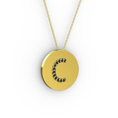 C Baş Harf Kolye - Siyah zirkon 14 ayar altın kolye (40 cm altın rolo zincir) #v5nzwm